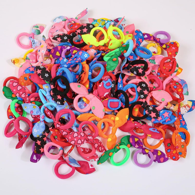 XIMA Dog Hair Accessories Set, 100 Pieces Colorful Rabbit Ear Hair Ties with Elastic Bands, Pet Grooming Bows for Dogs - Image 3